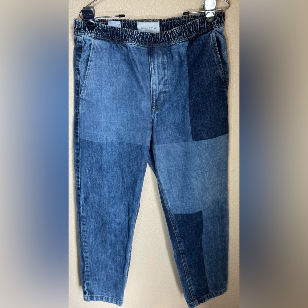 Men’s Sun & Stone Patchwork Drawstring Denim Jean… - image 1